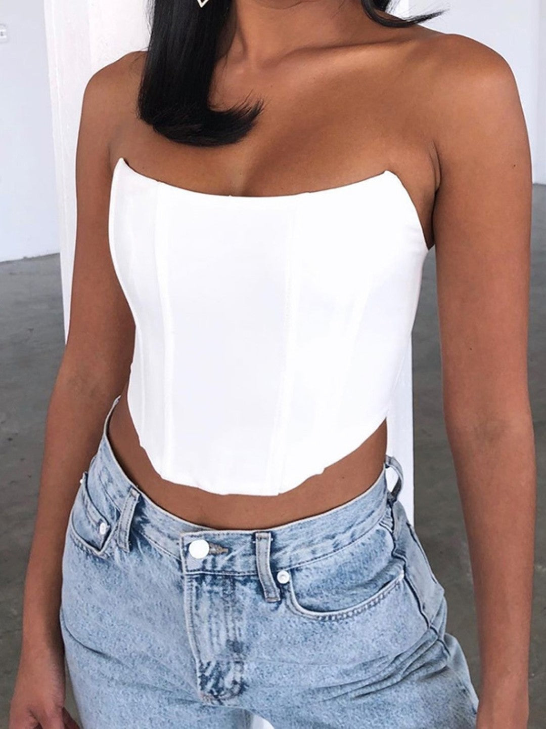 White Off-Shoulder Solid Sleeveless Polyester Top