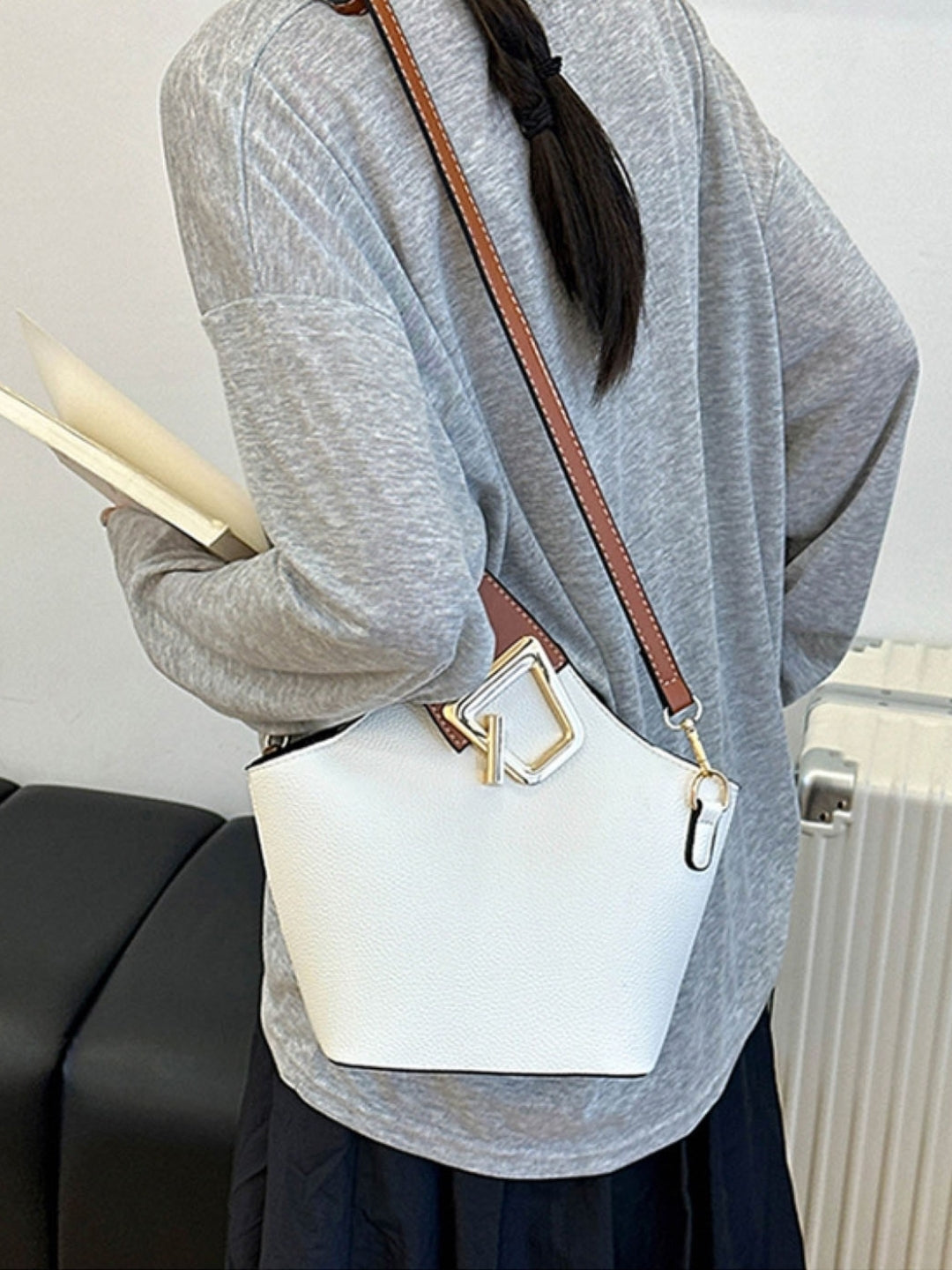 White Solid One Handle Sling Bag