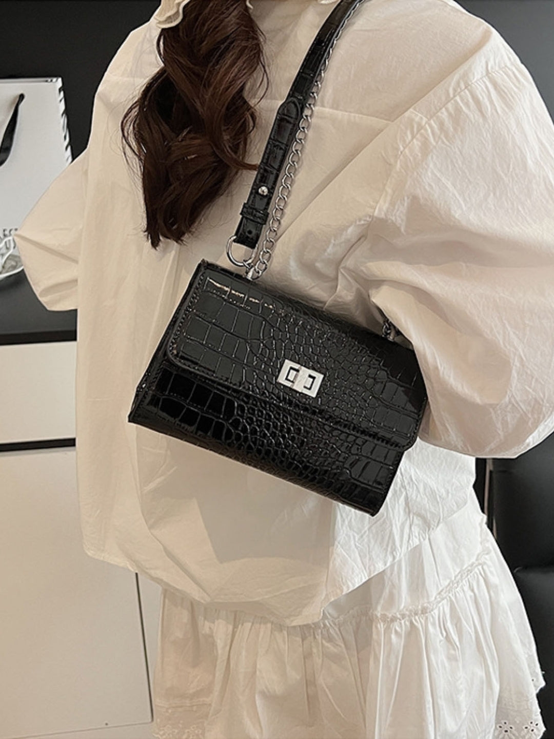 Black Textured NA Sling Bag
