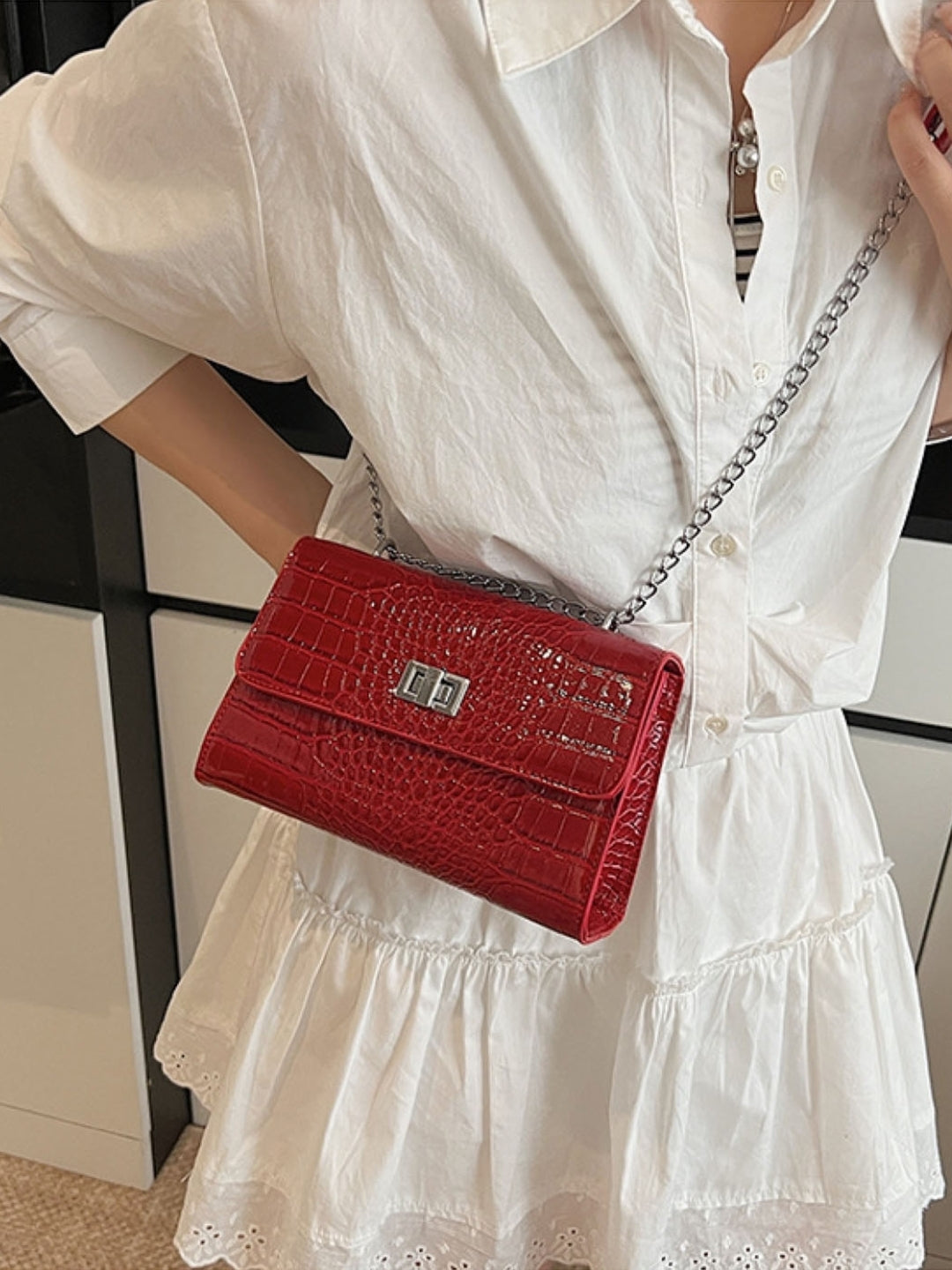 Red Textured NA Sling Bag