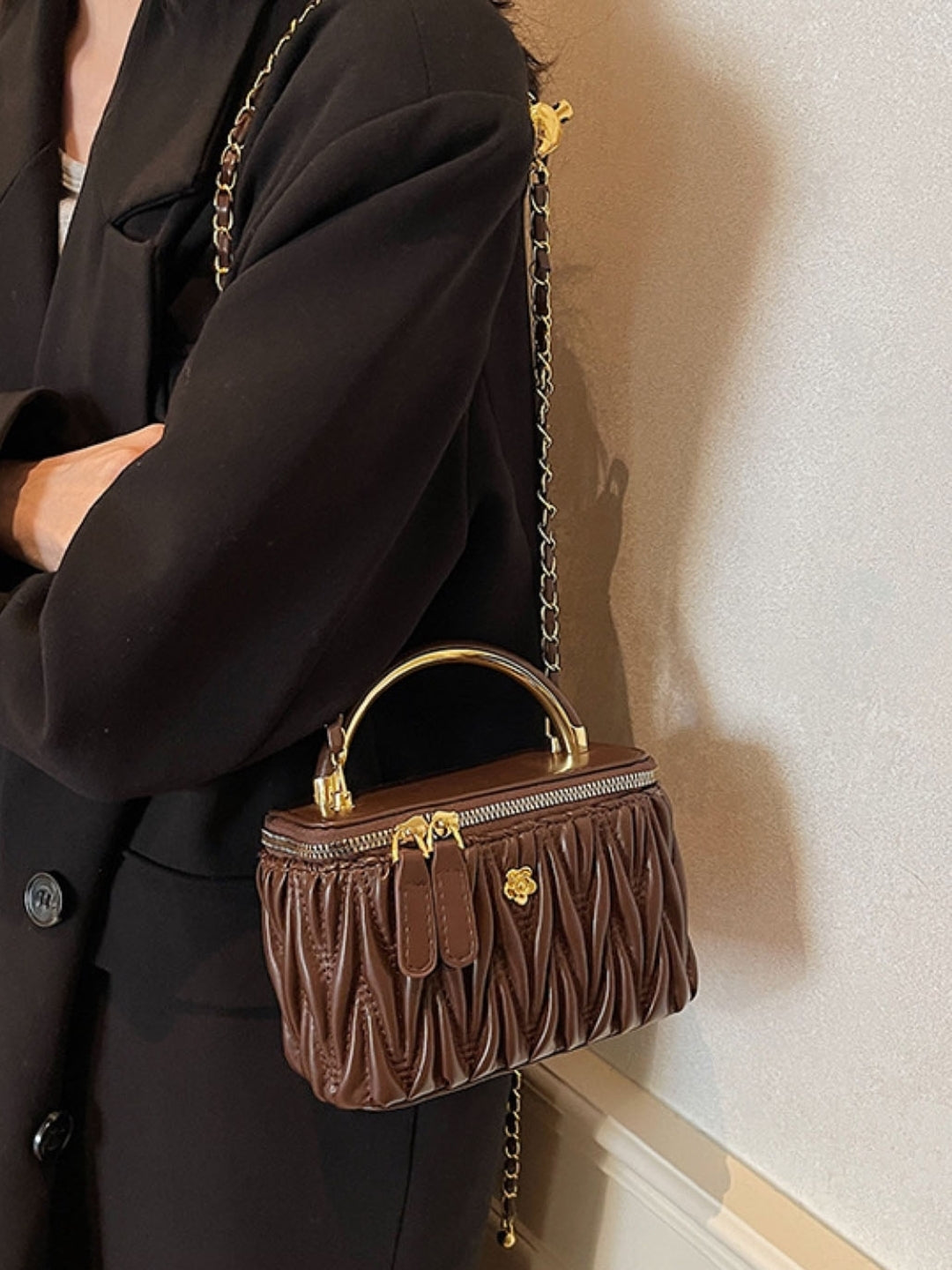 Brown Embellished One Handle Sling Bag