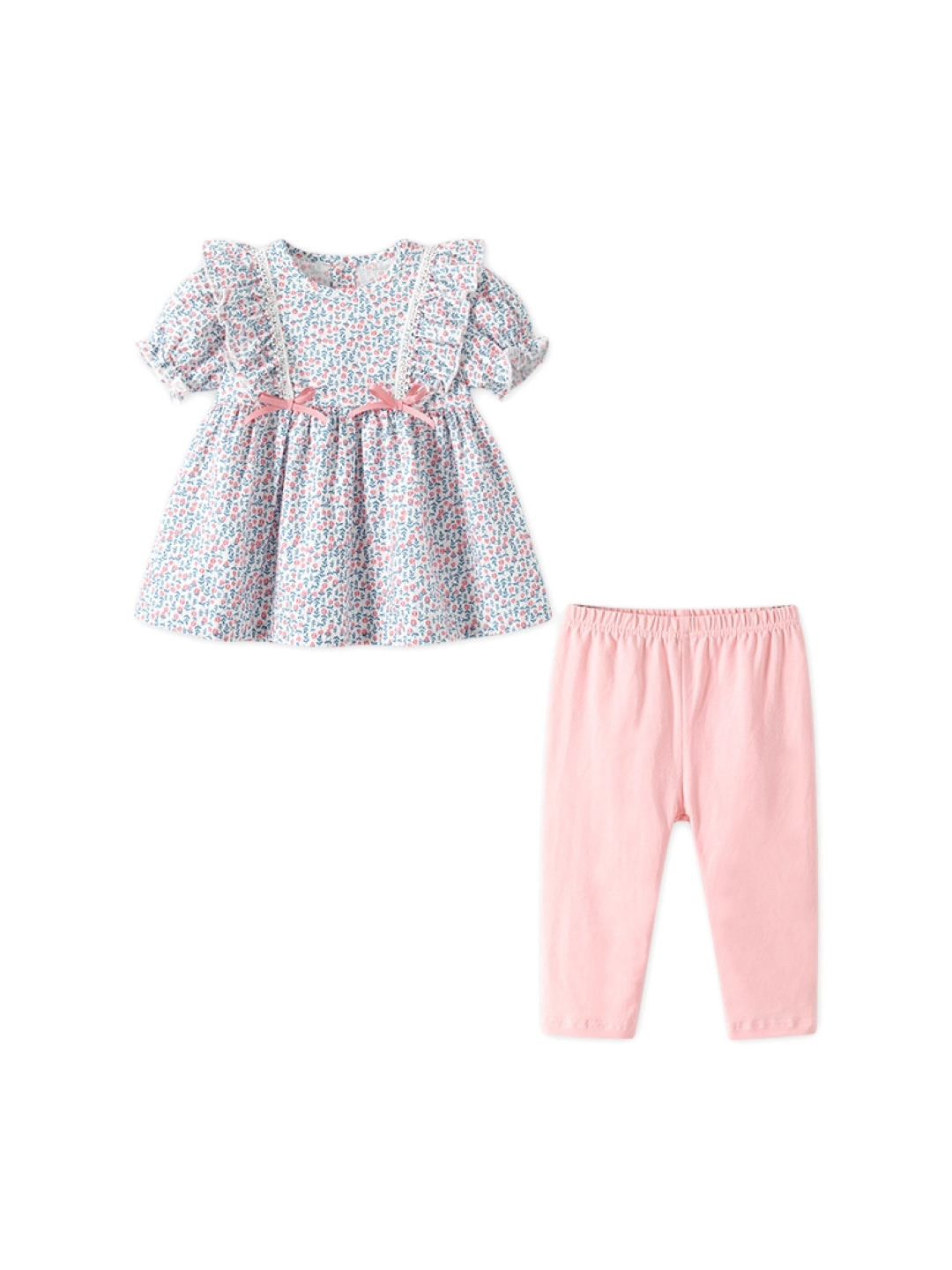 Purple Round Neck Short Sleeves Printed Top & Trousers Pure Cotton Set