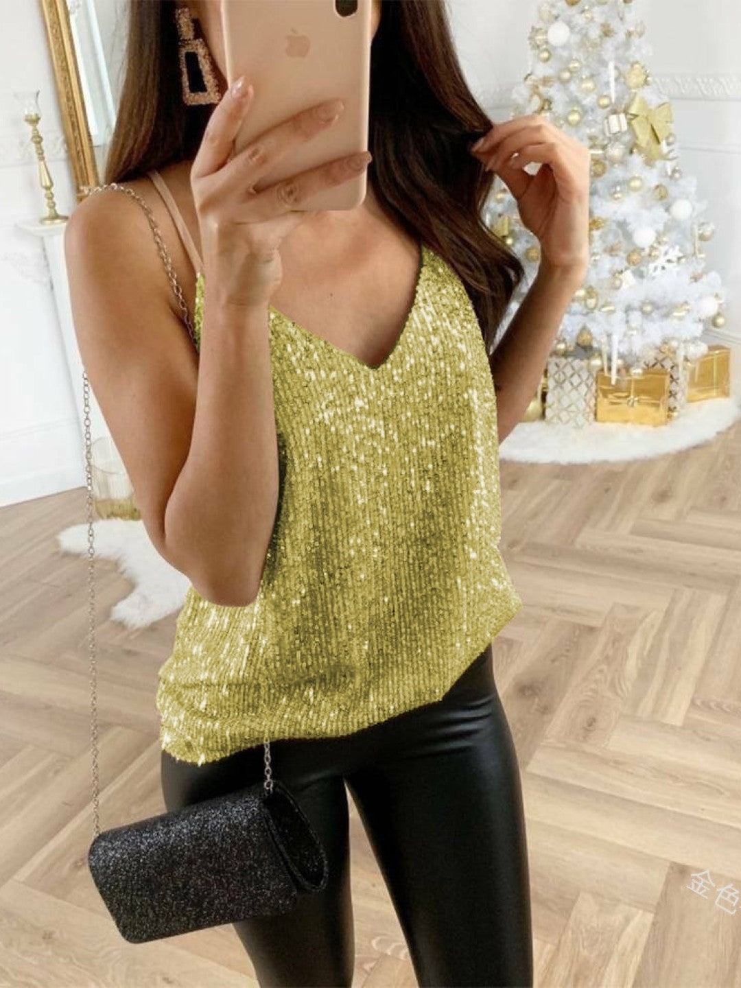 Yellow V-Neck Solid Long Sleeves Polyester Top