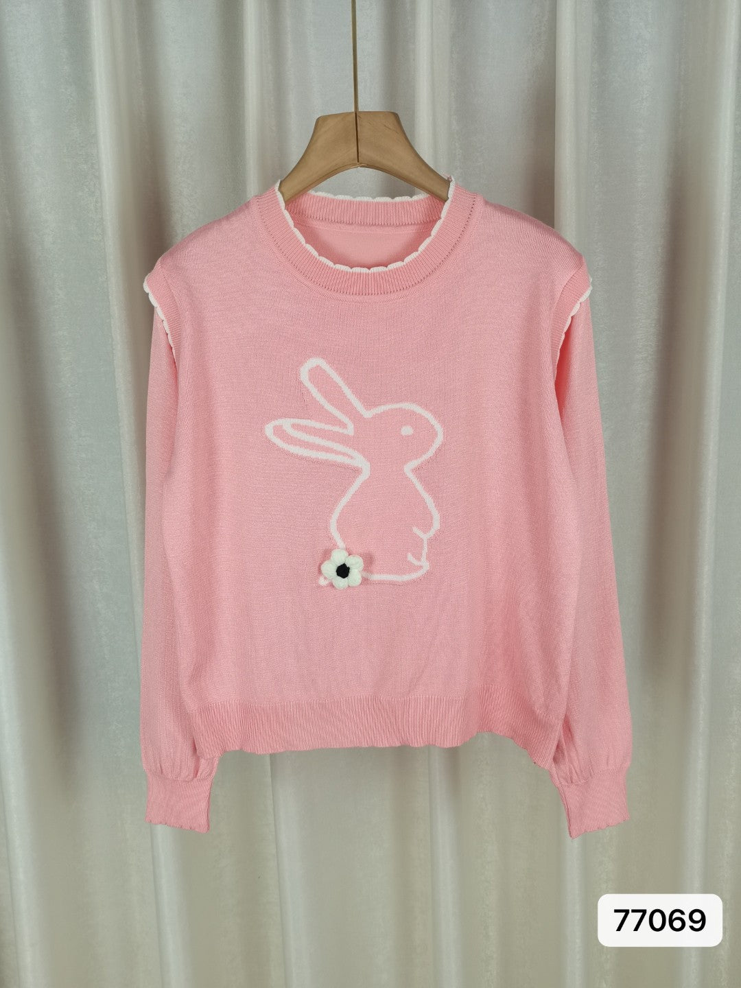 Pink Round Neck Long Sleeves Animal Regular Sleeves Viscose Rayon Top