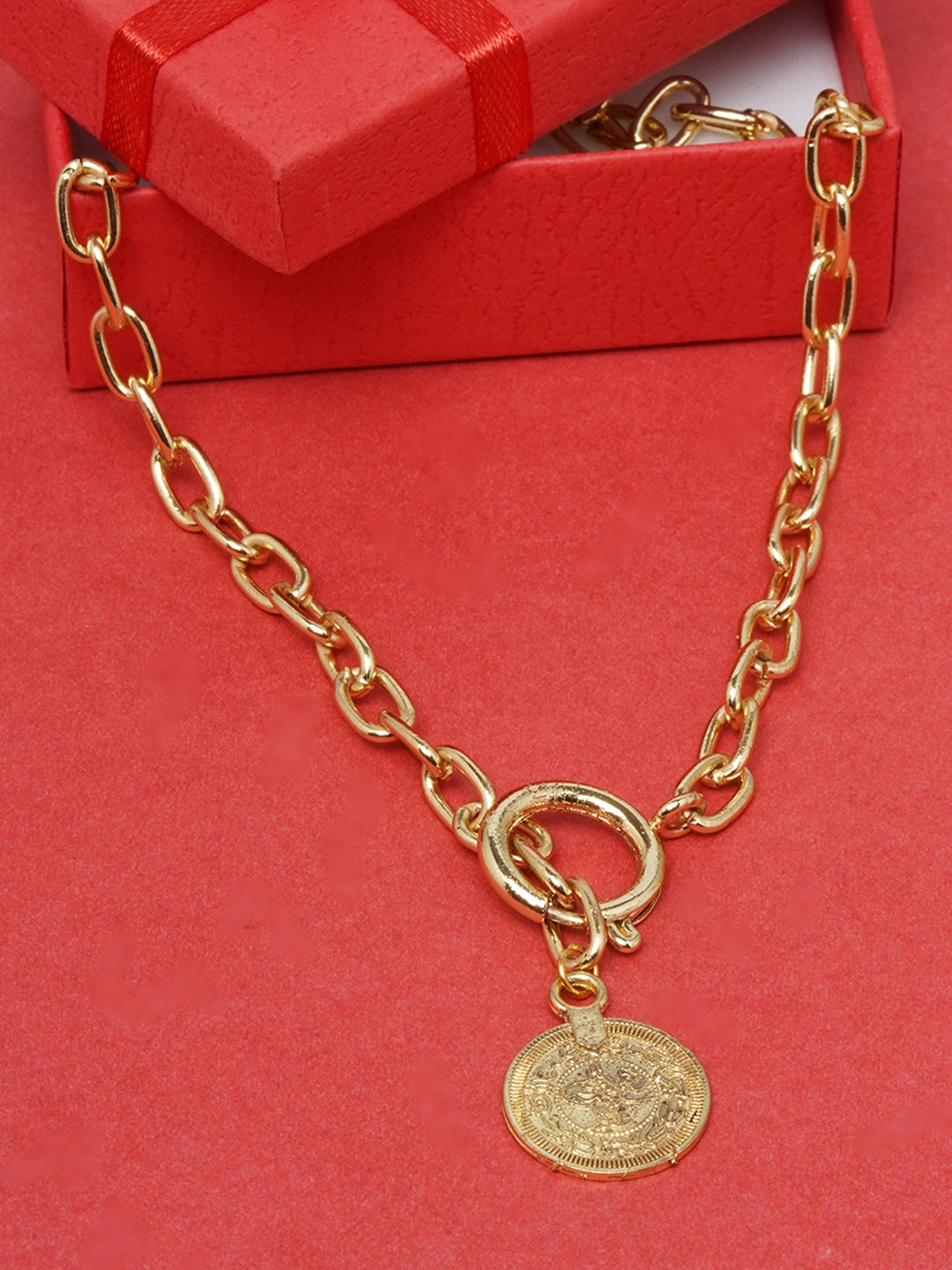 Gold-Plated Coin Shaped Chain Link Necklace