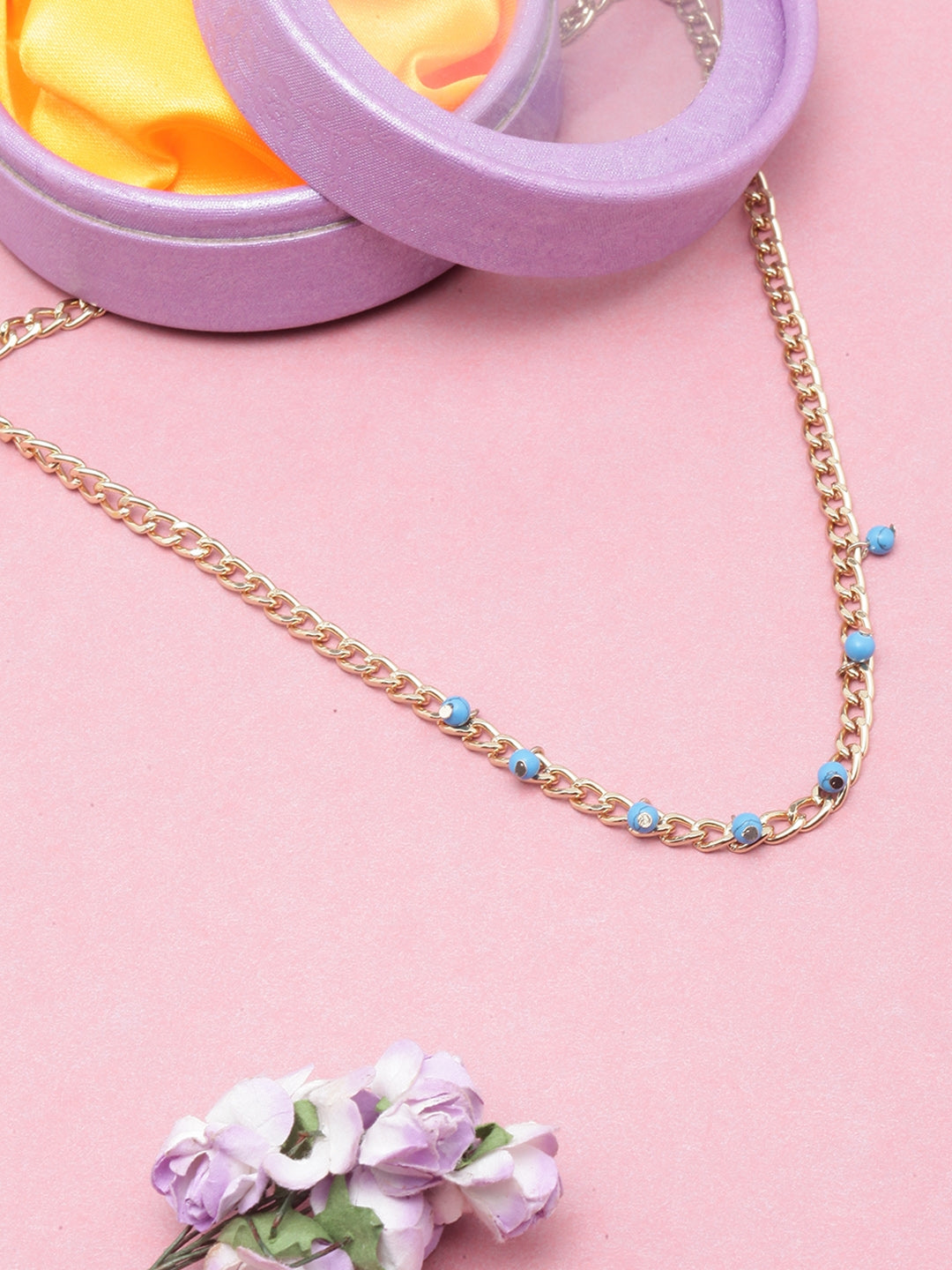 Gold-Plated Blue Beaded Necklace