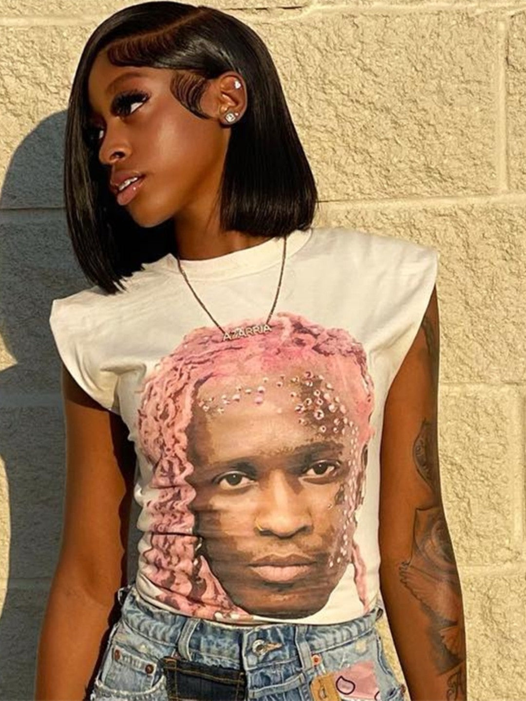 Pink Round Neck Sleeveless Polyester Top