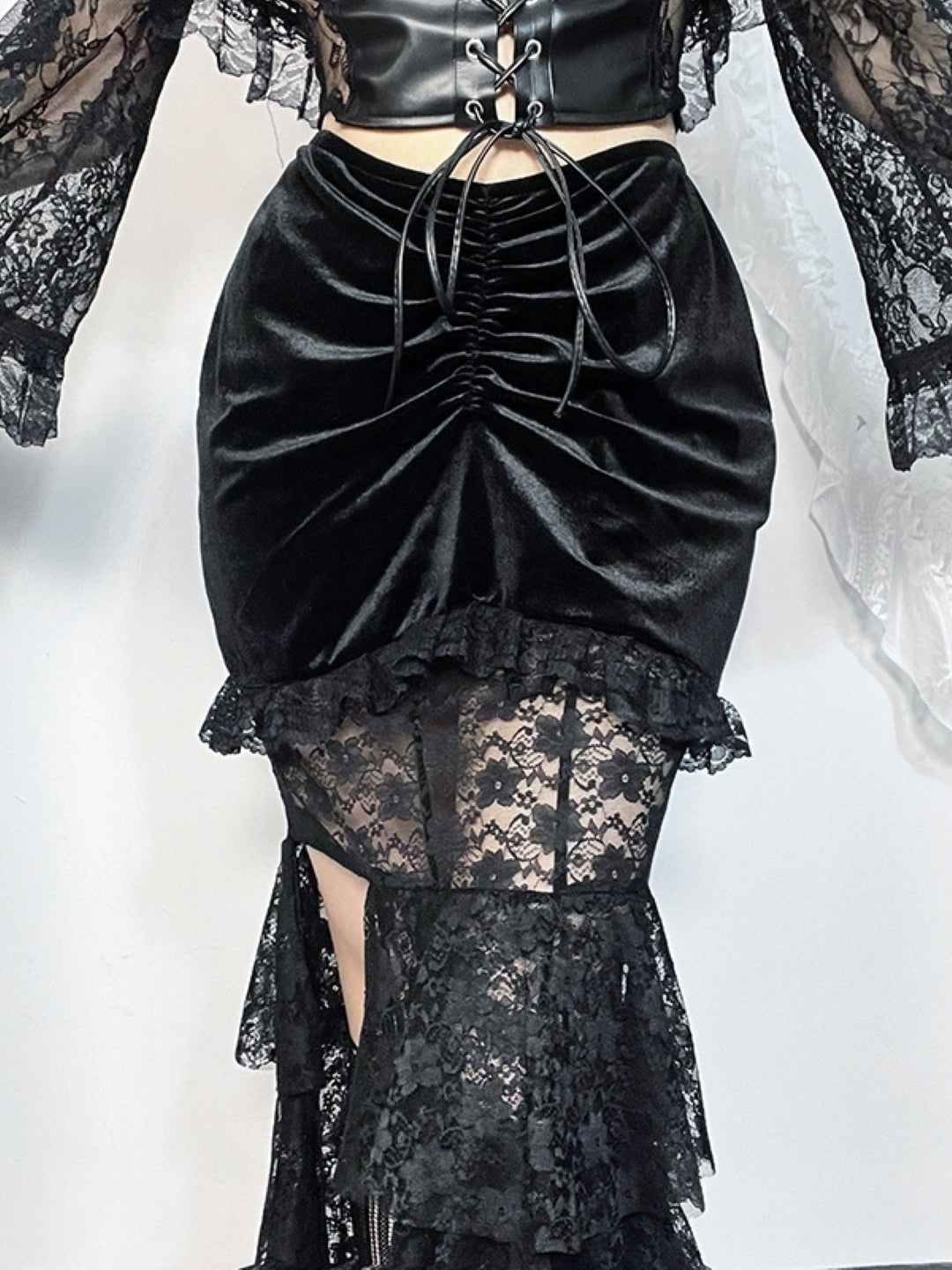 Black Solid Maxi Polyester Skirt