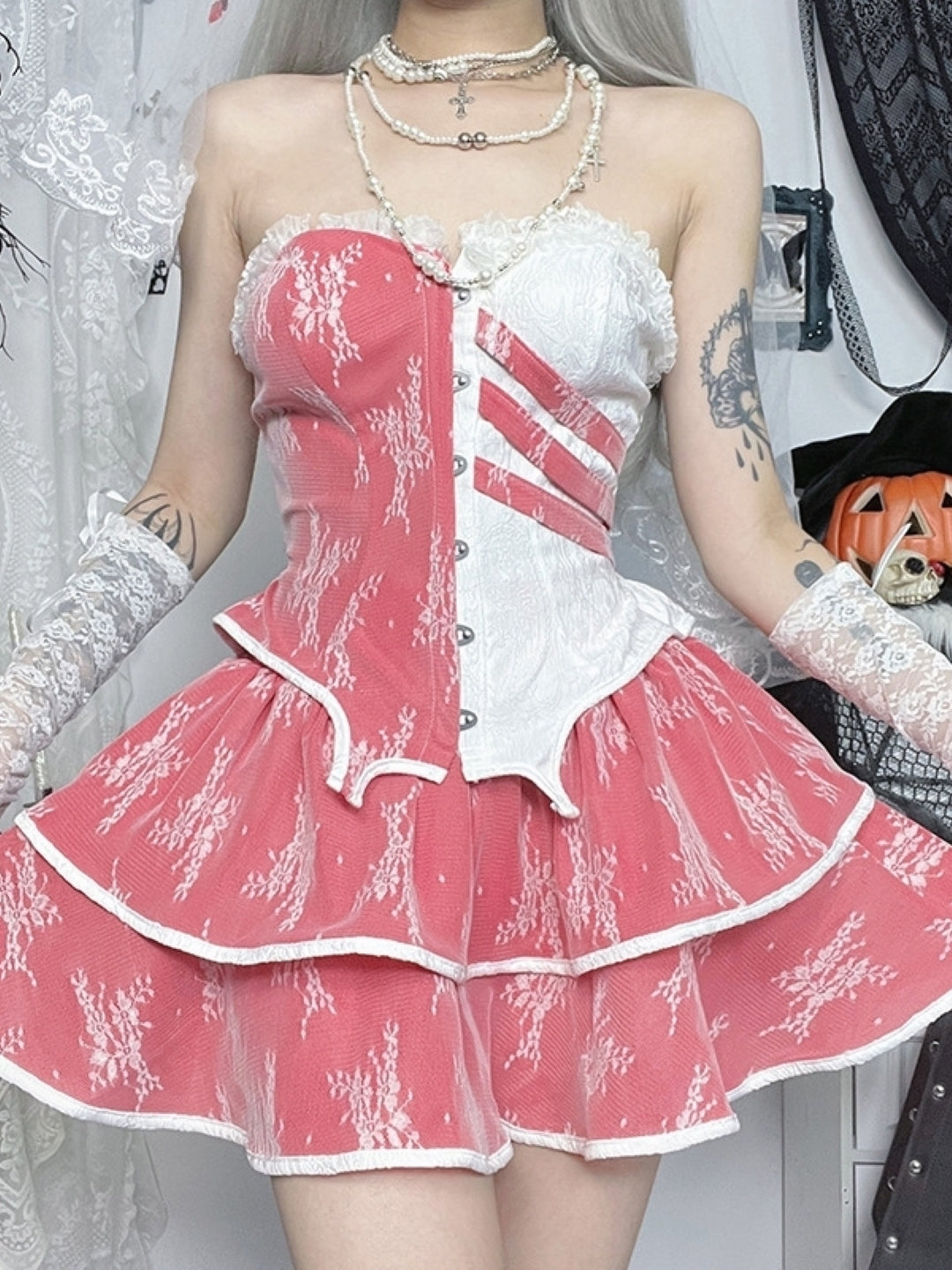 Pink Solid Above Knee Nylon Skirt