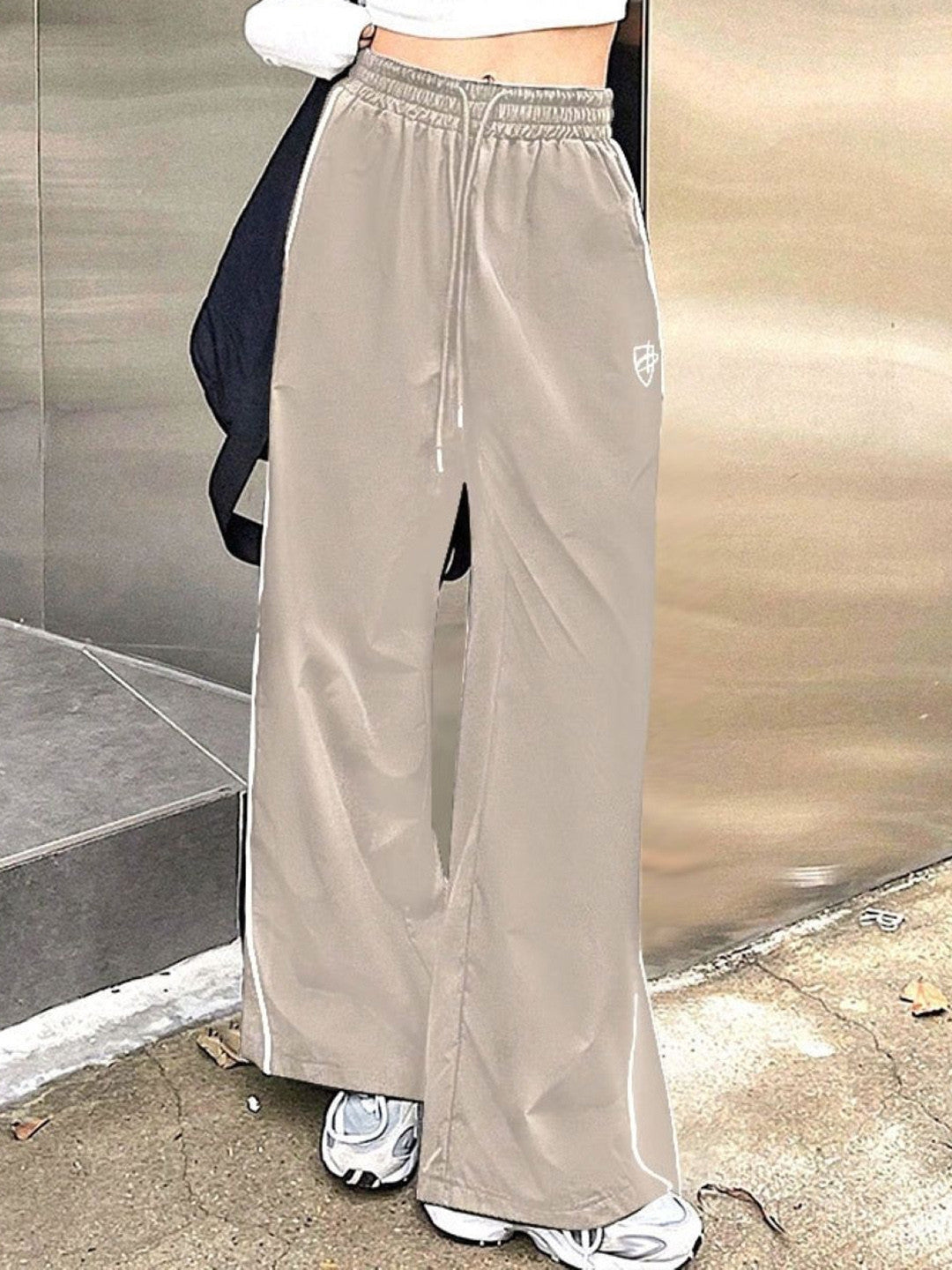 Khaki Relaxed Fit Striped Polyester Trouser