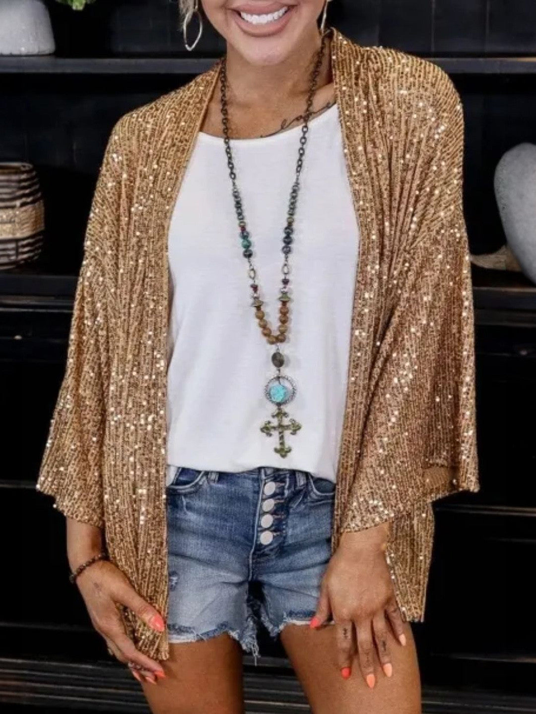 Brown Collarless Solid Long Sleeves Polyester Jacket