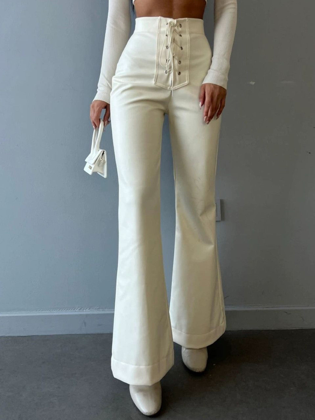 White Skinny Fit Solid PU Trouser