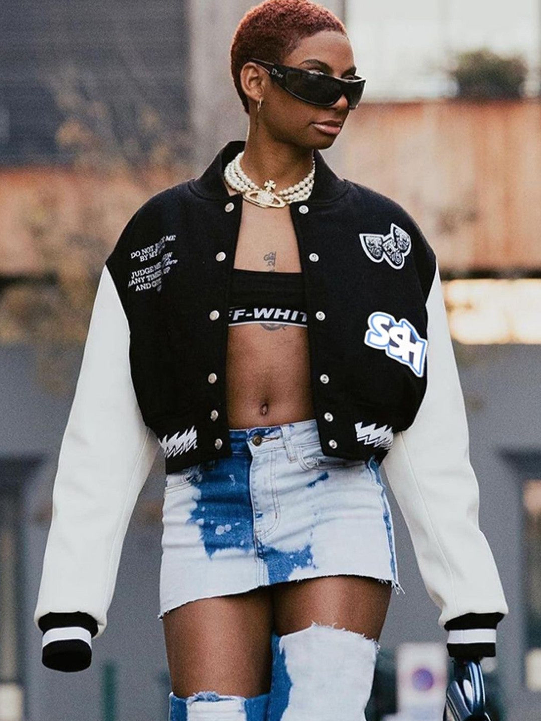 Black Printed Mock Collar Long Sleeves Regular Polyester Padded Jacket