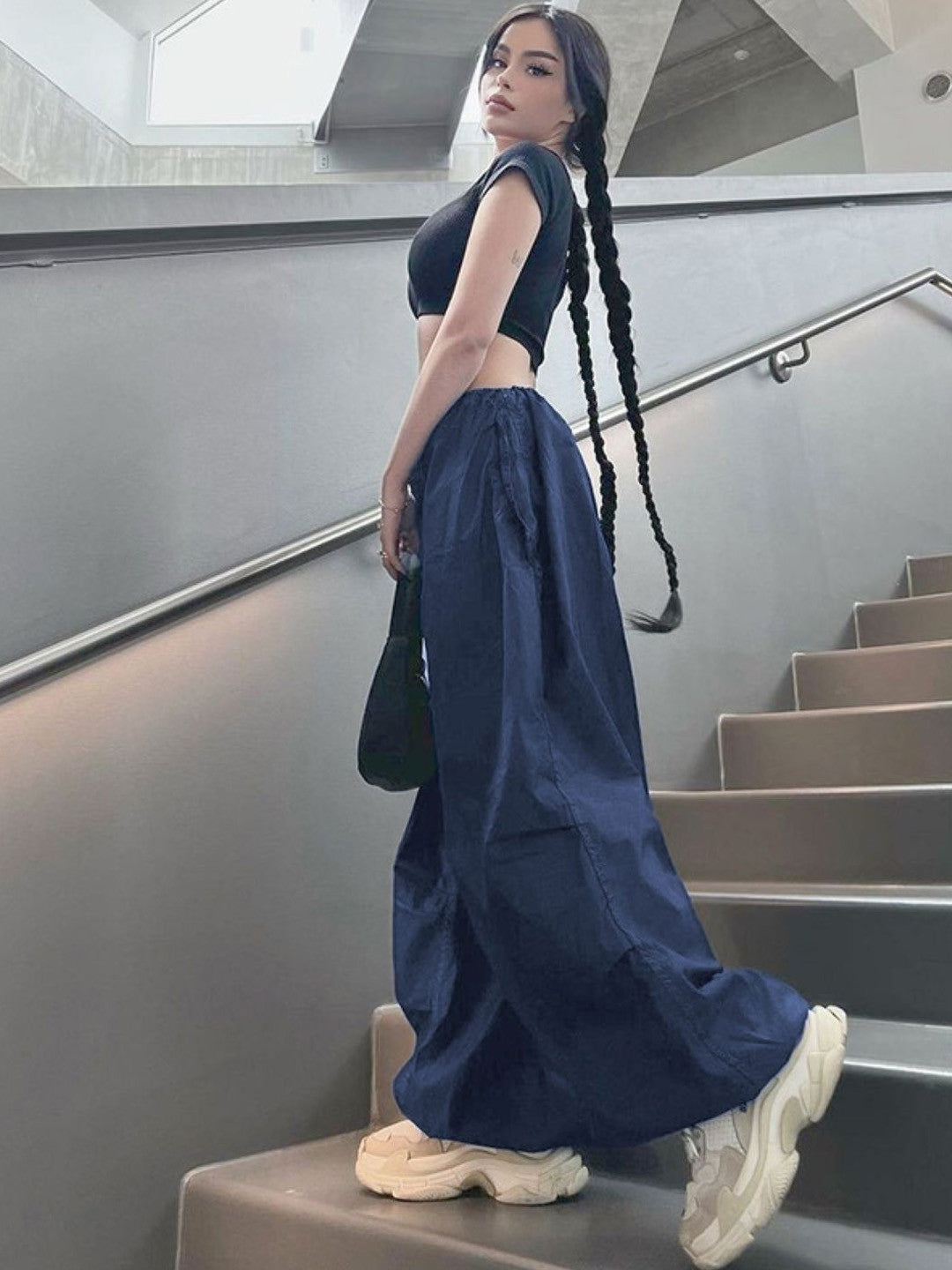 Purple Solid Loose Fit Polyester Trouser