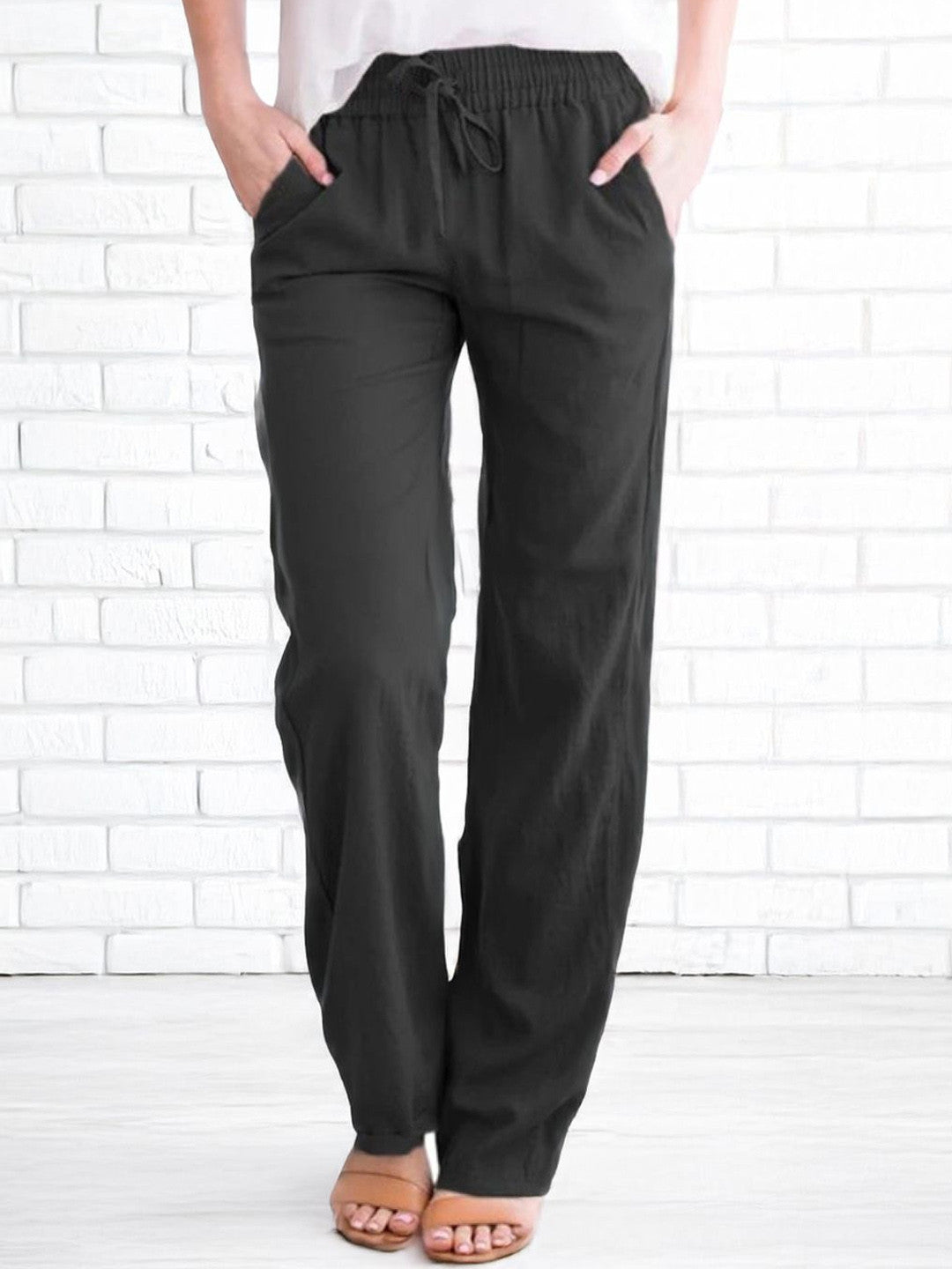 Black Regular Fit Solid Cotton Trouser