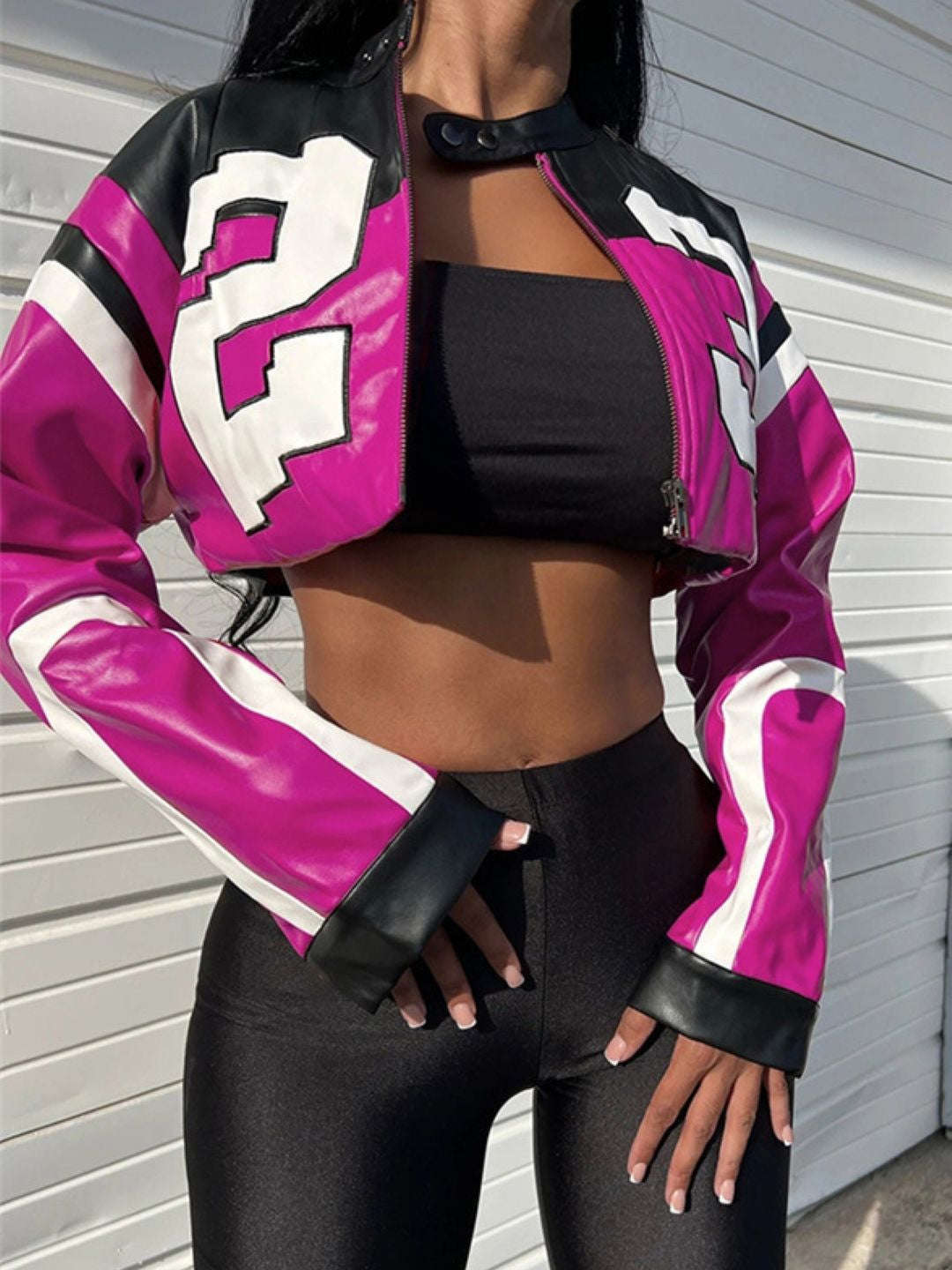 Pink Mandarin Collar Long Sleeves Printed Polyester NA