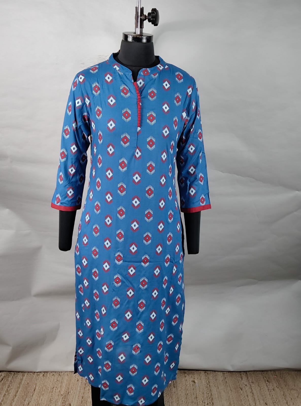 BLUE BIB COLLARED KURTI FOR WOMEN