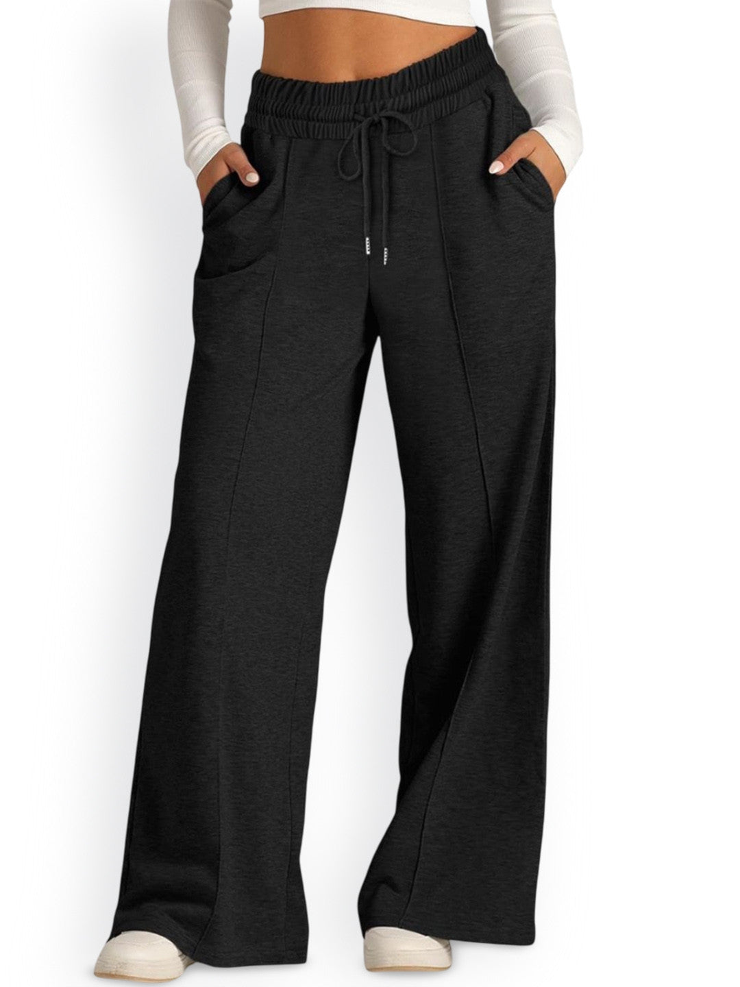 Black Relaxed Fit Solid Polyester Trouser