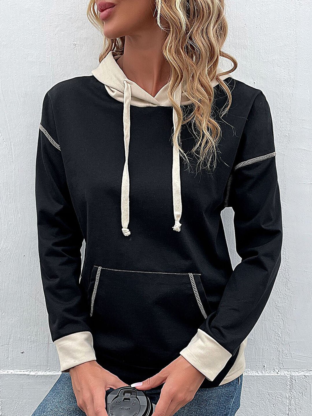Black Polyester Hoodie Jacket
