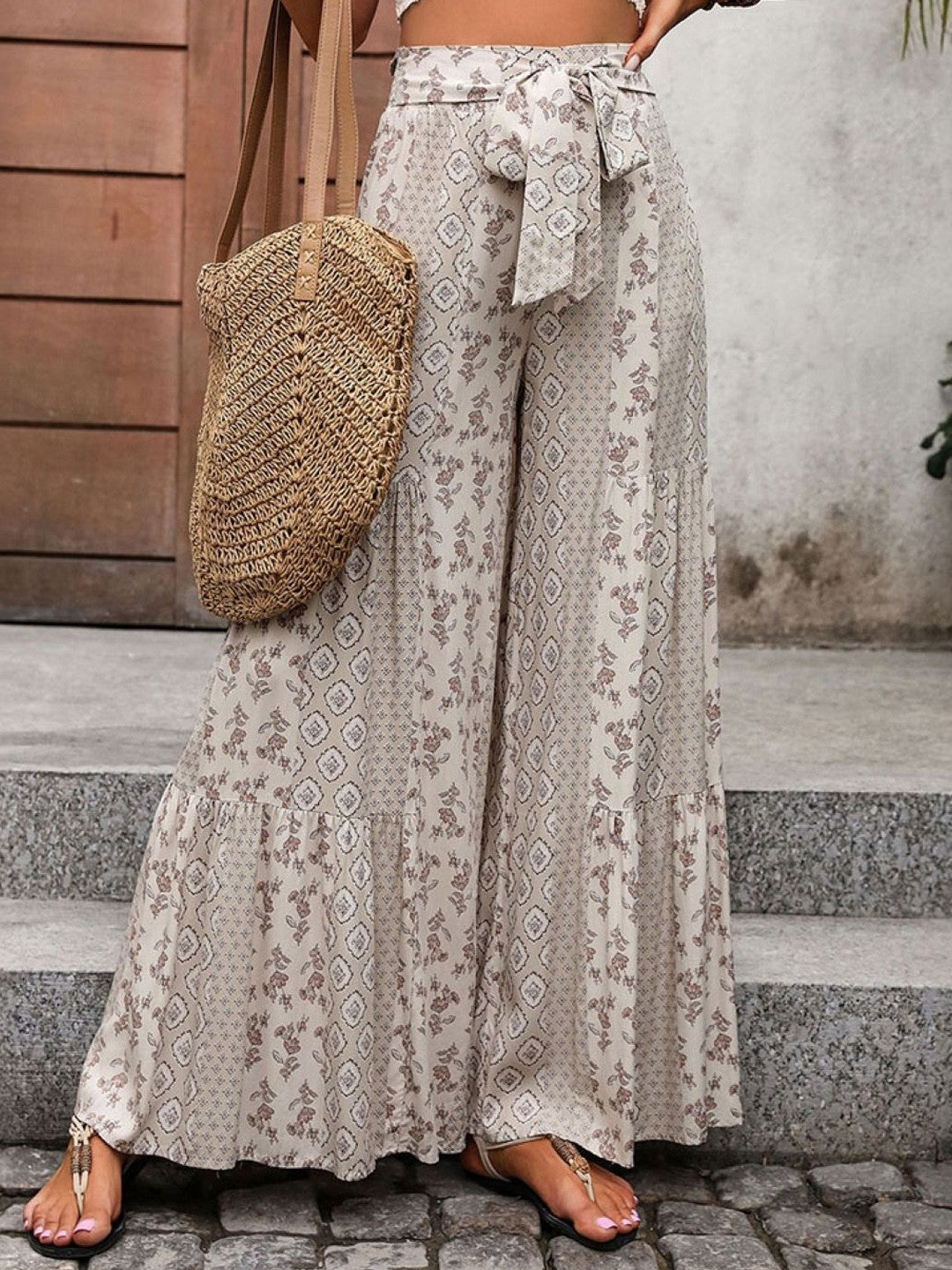 Cream Loose Fit Printed Viscose Rayon Trouser