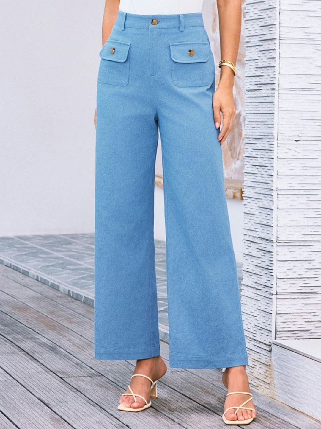 Blue Regular Fit Solid Polyester Trouser