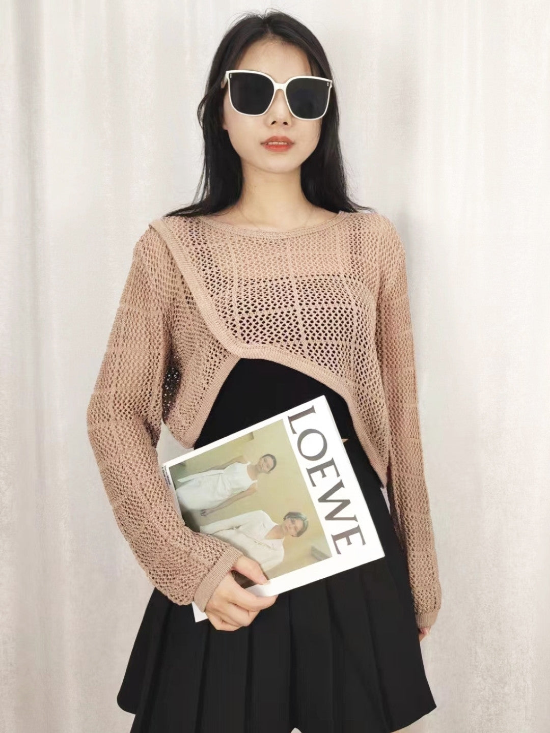 Brown Round Neck Solid Long Sleeves Viscose Rayon Regular Top