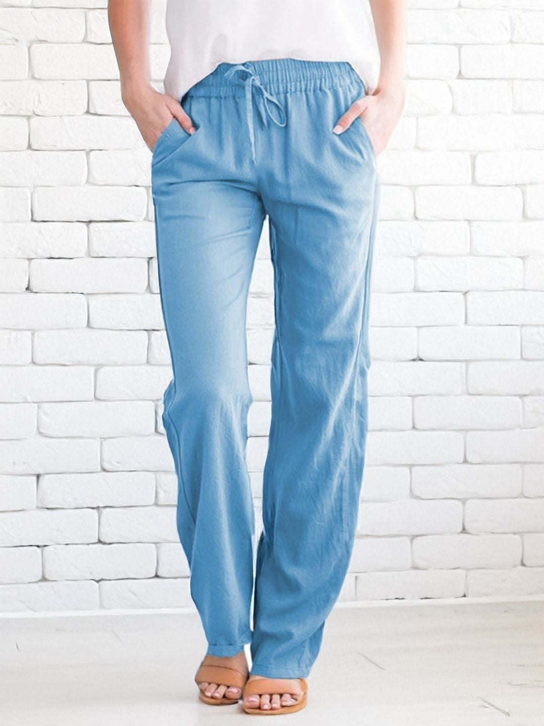 Blue Regular Fit Solid Cotton Trouser