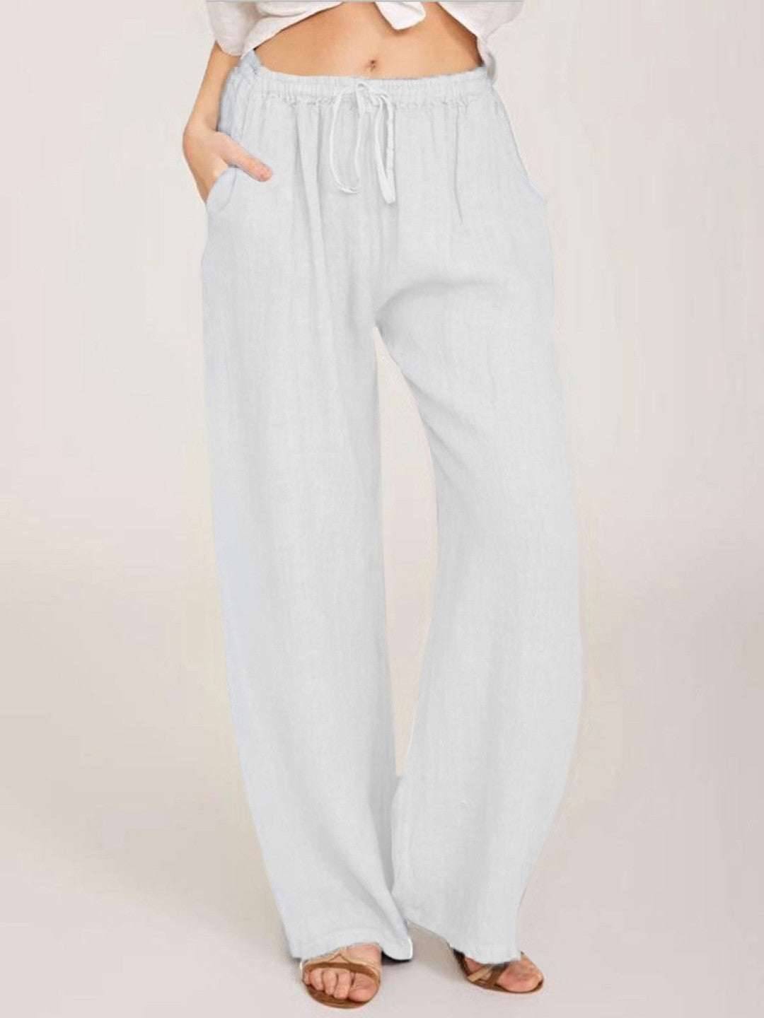 White Regular Fit Solid Polyester Trouser