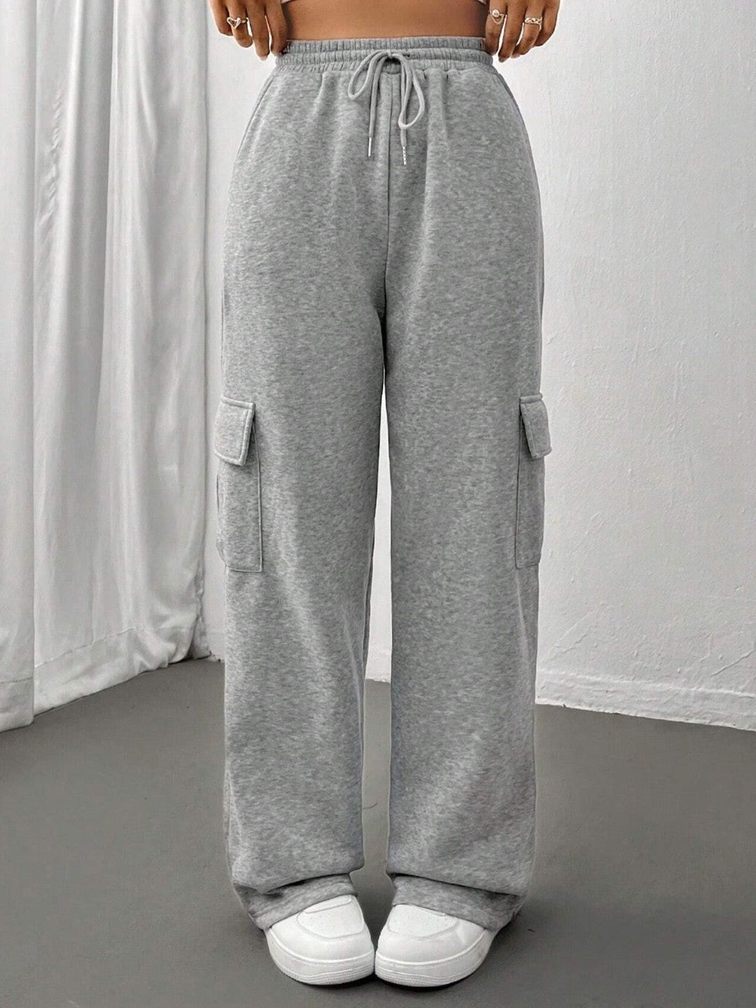 Grey Relaxed Fit Solid Polyester Trouser