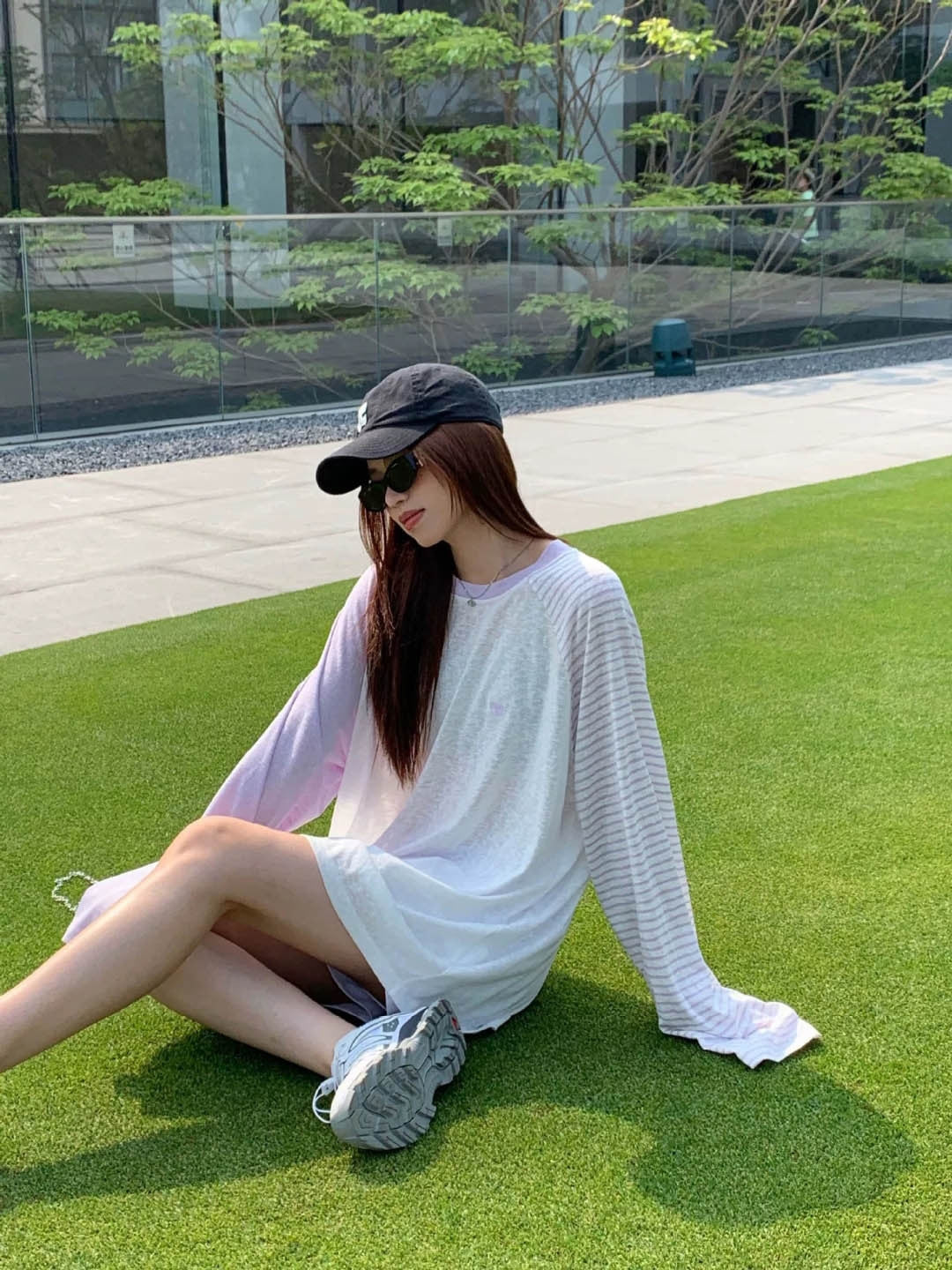 Purple Round Neck Long Sleeves Colourblocked Polyester Top