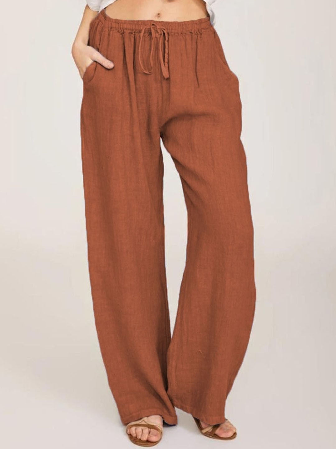 Orange Regular Fit Solid Polyester Trouser