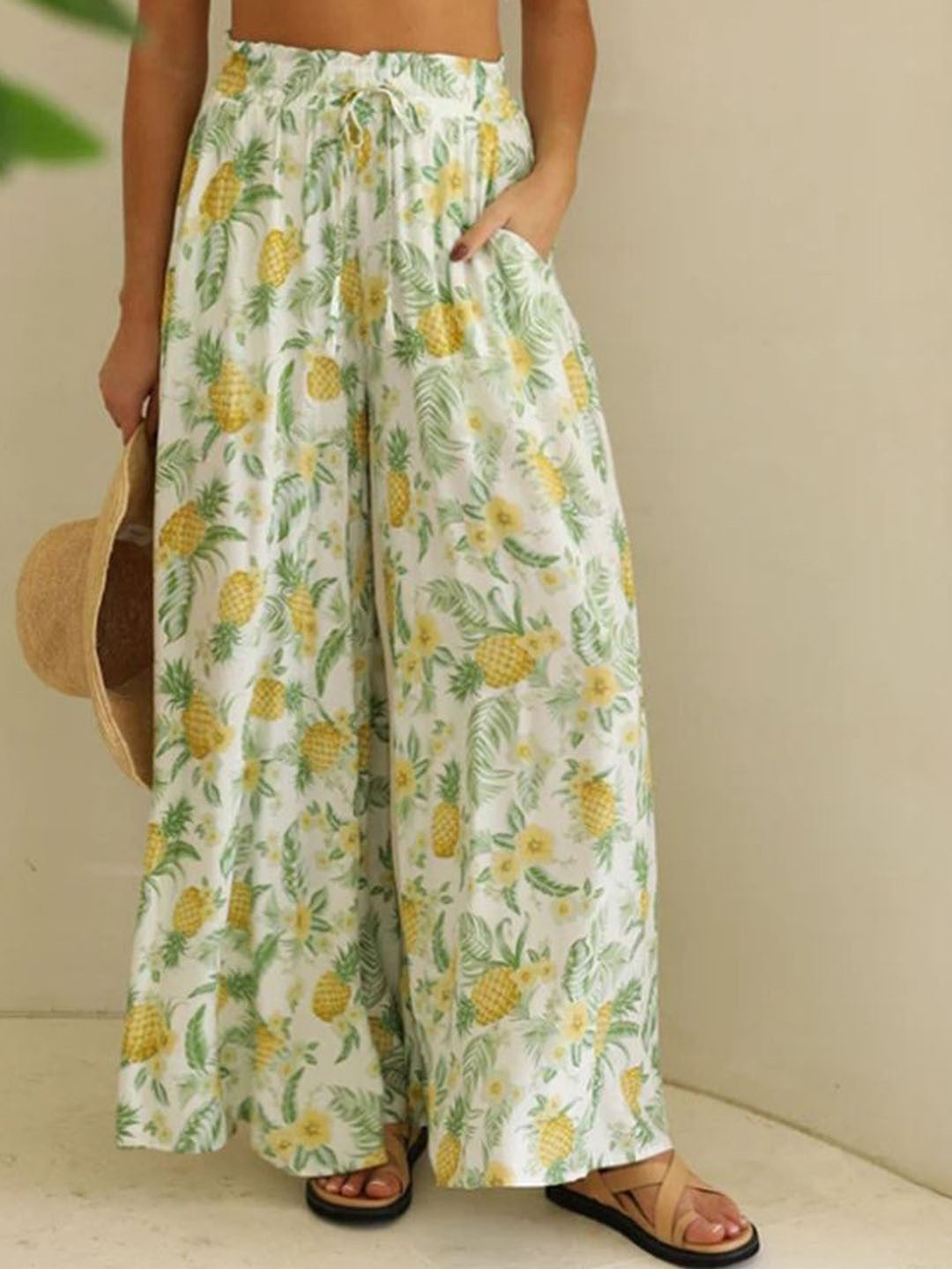 Green Loose Fit Printed Polyester Trouser