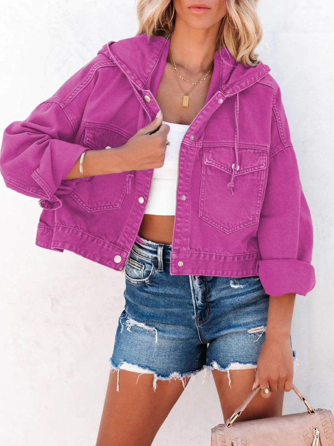 Pink Hooded Long Sleeves Solid Polyester NA