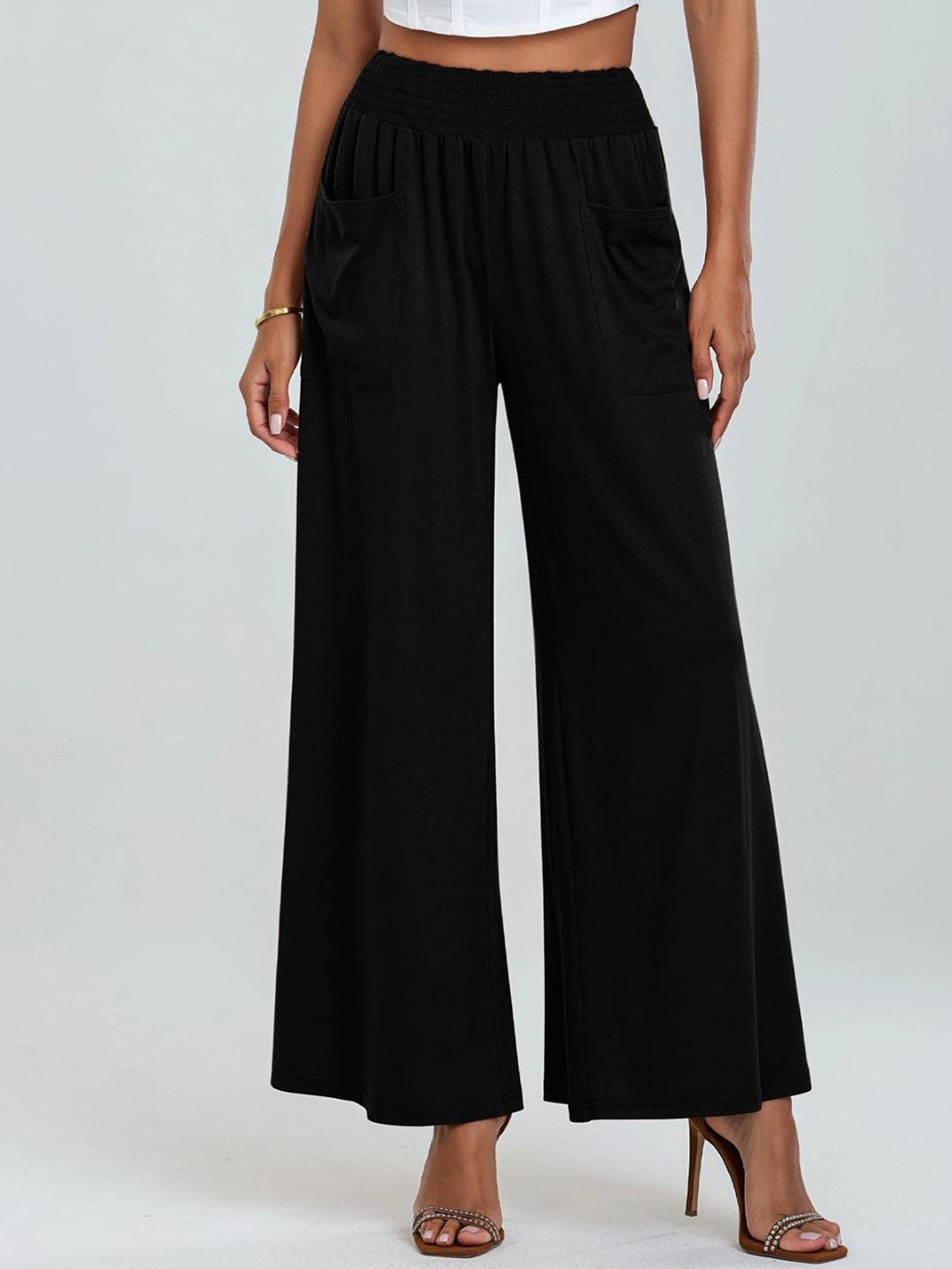 Black Loose Fit Solid Polyester Trouser