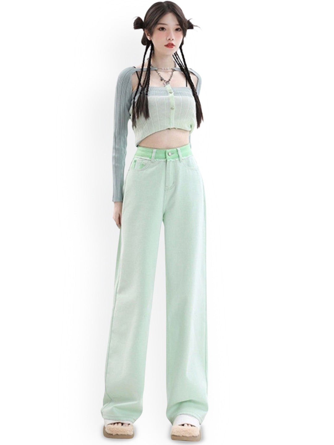 Green Relaxed Fit Solid Cotton Trouser