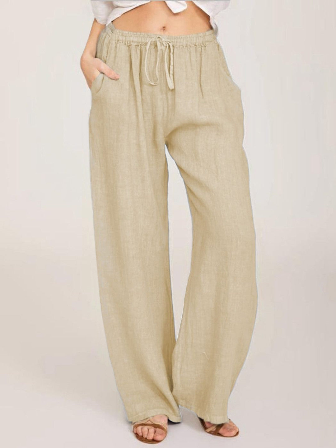 Khaki Regular Fit Solid Polyester Trouser