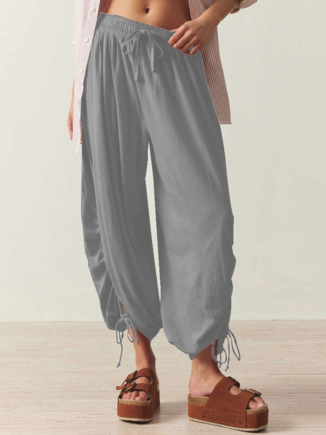 Grey Loose Fit Solid Polyester Trouser