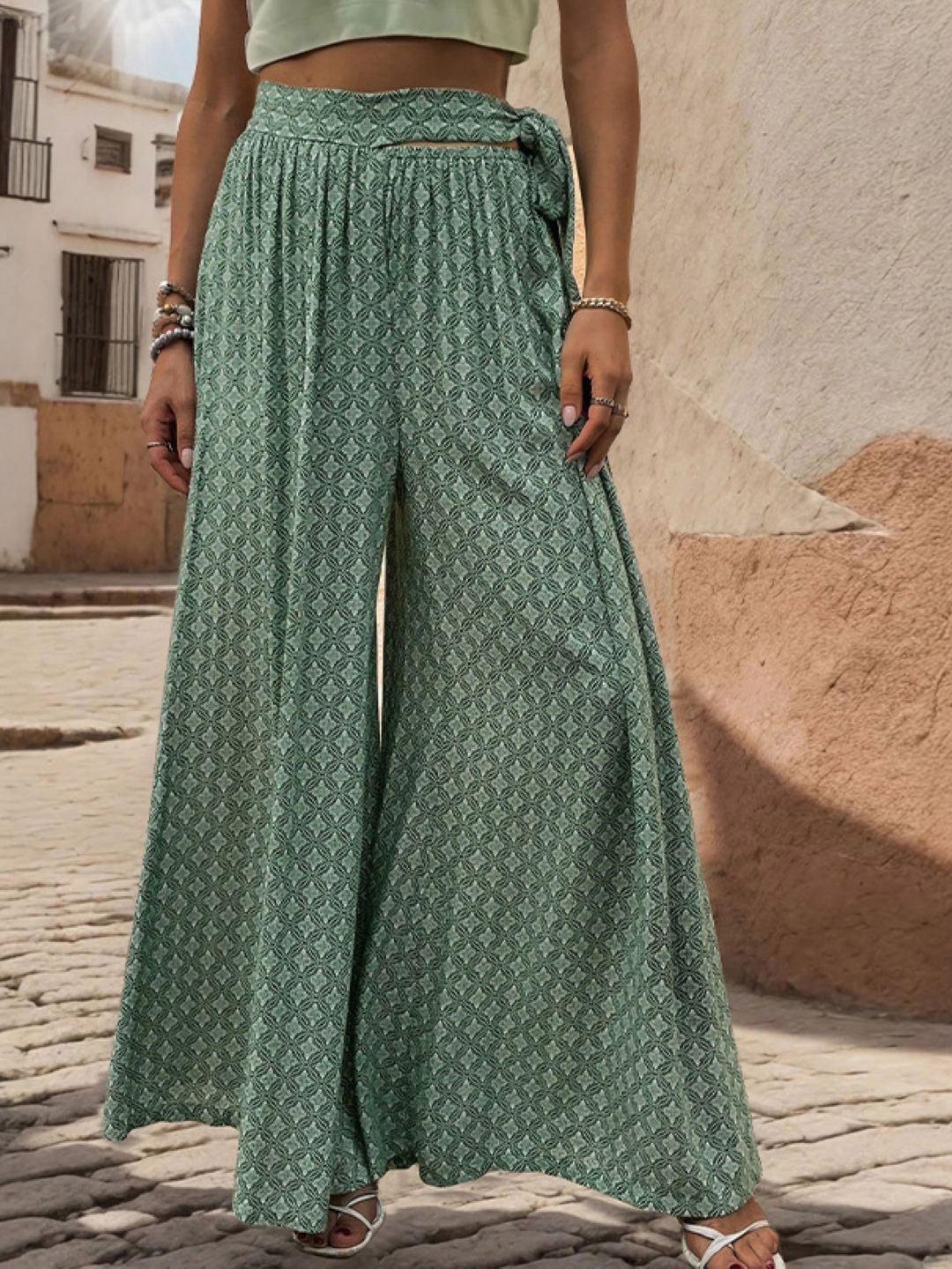 Green Loose Fit Printed Polyester Trouser