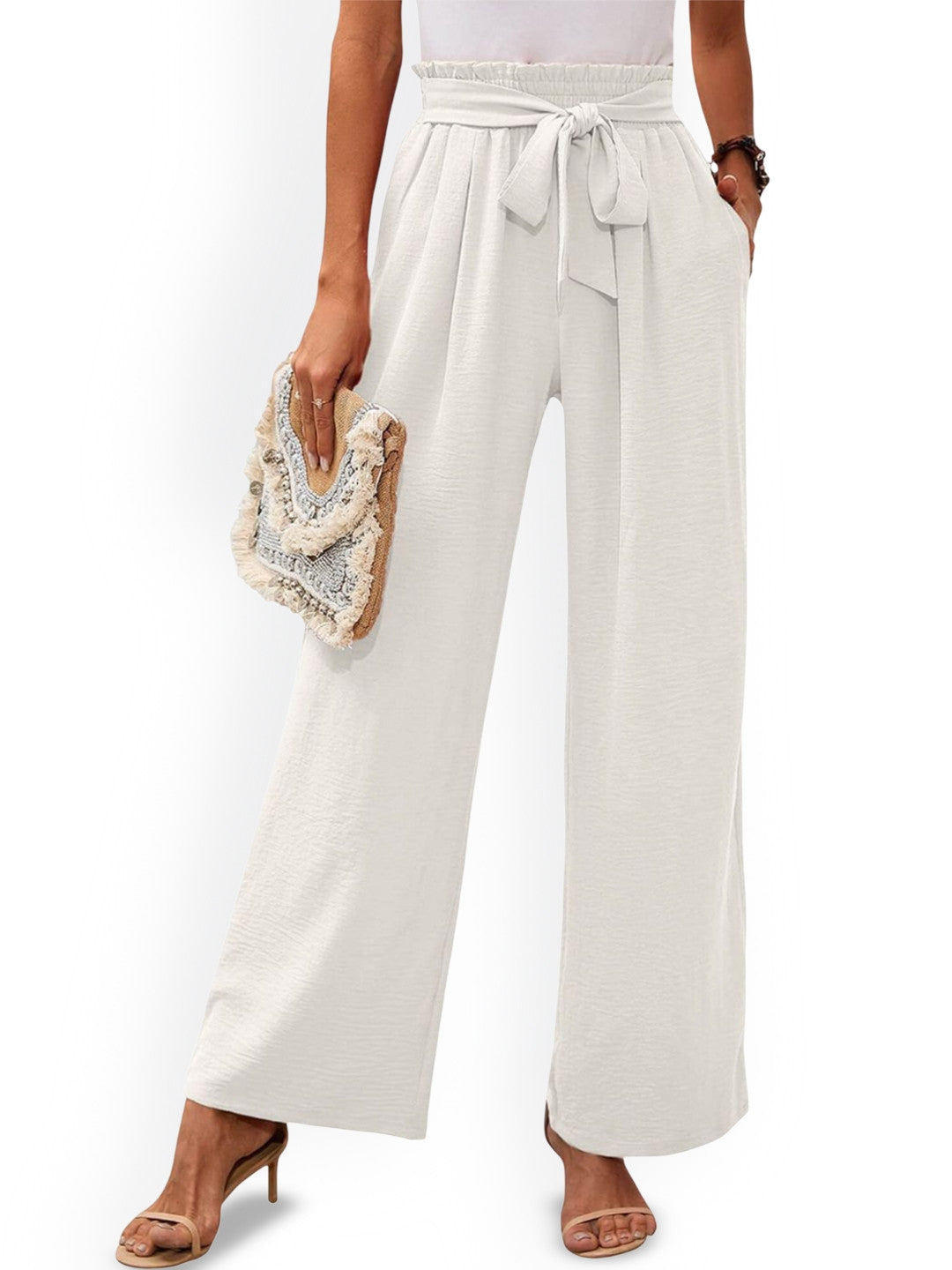 White Regular Fit Solid Polyester Trouser