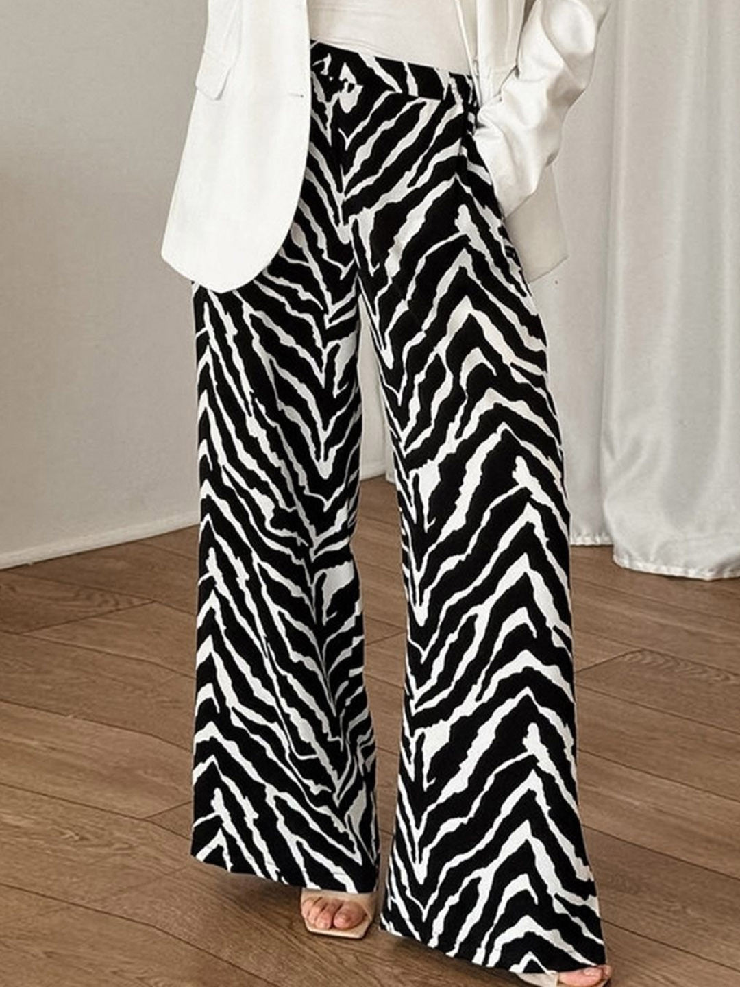 Black Regular Fit Printed Polyester Trouser