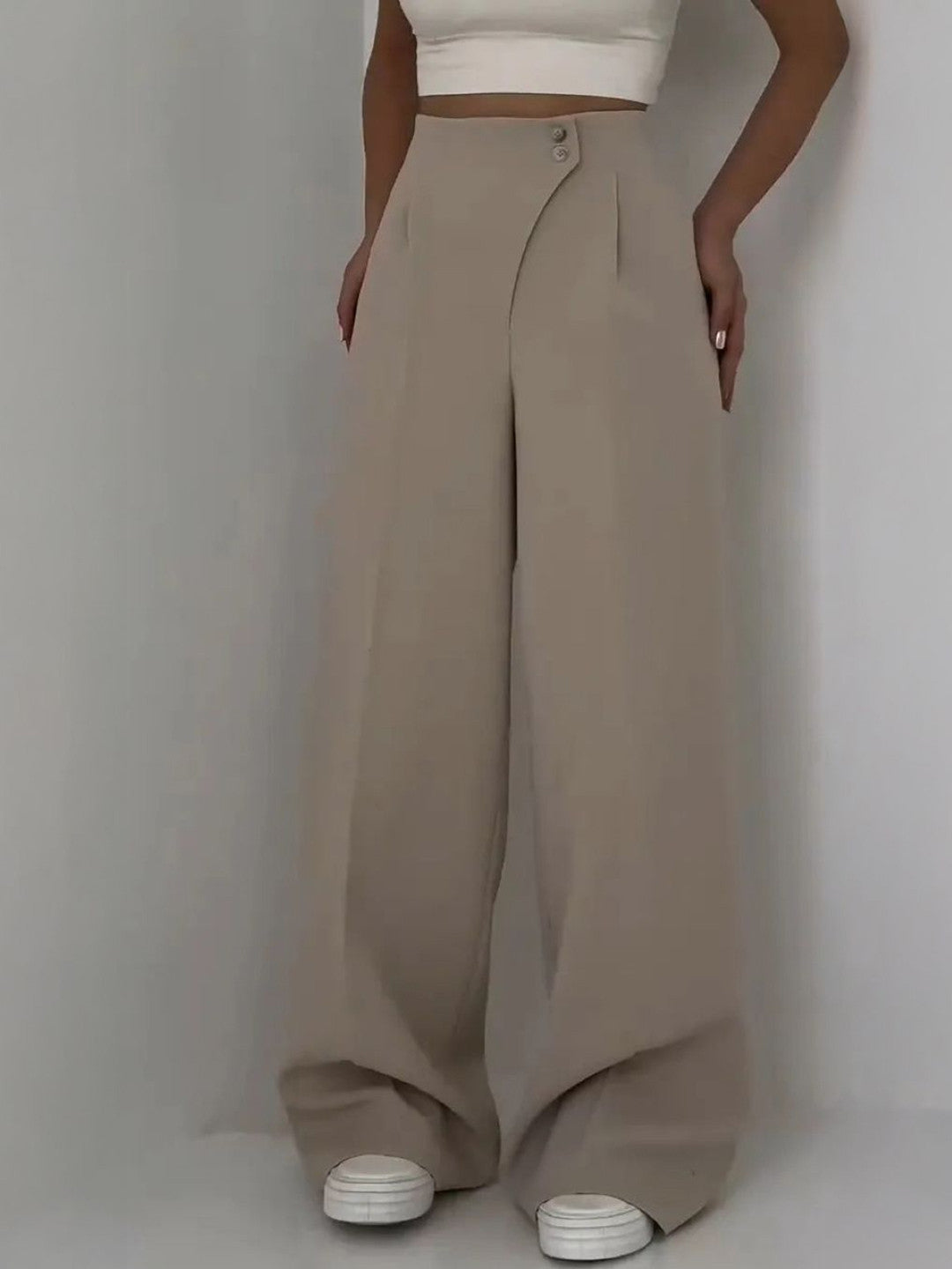 Khaki Loose Fit Solid Cotton Trouser