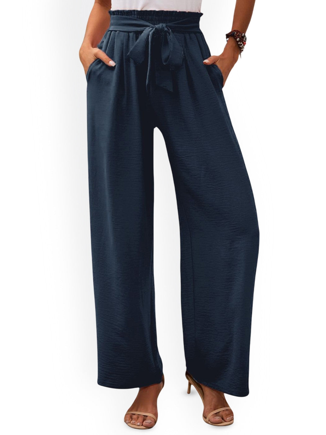 Navy Blue Regular Fit Solid Polyester Trouser