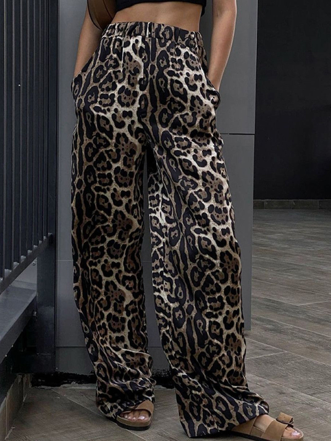 Brown Relaxed Fit Printed Polyester Trouser