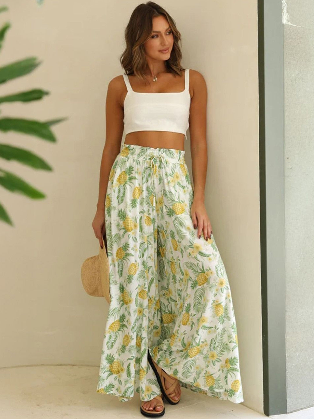 Green Loose Fit Printed Polyester Trouser