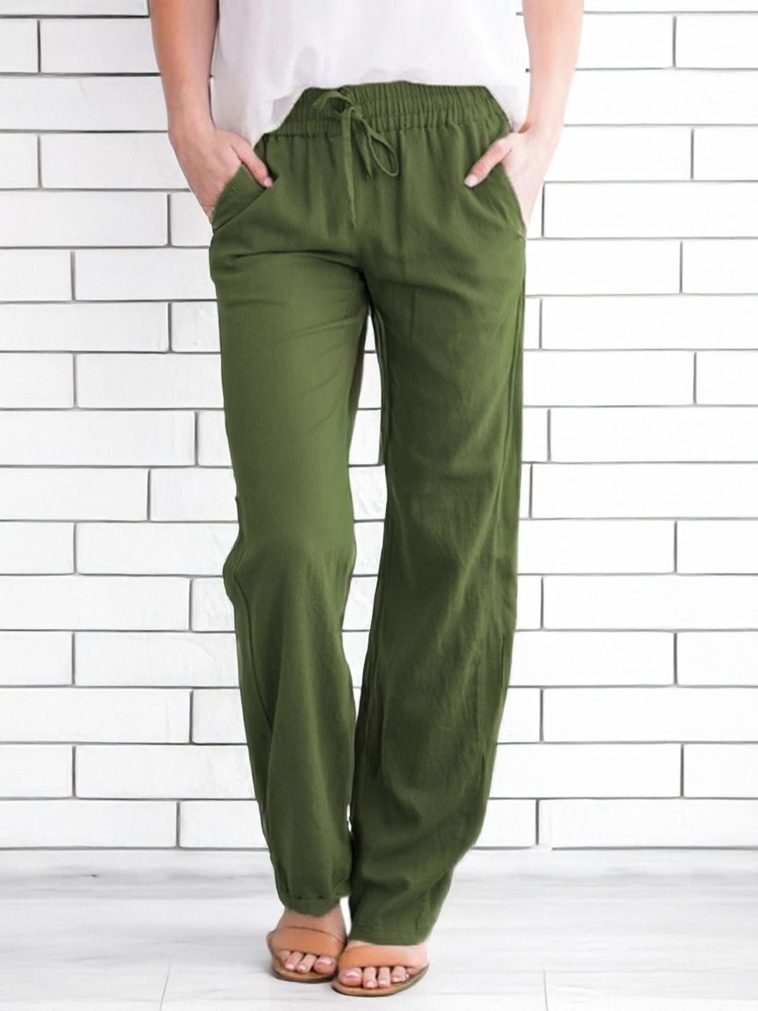 Green Regular Fit Solid Cotton Trouser