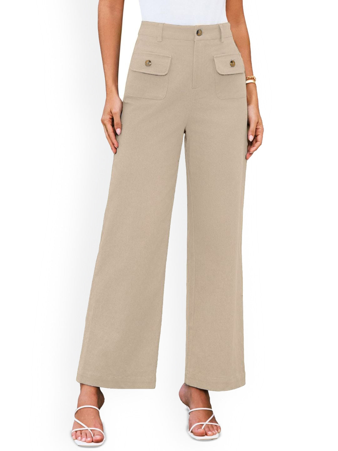 Khaki Regular Fit Solid Polyester Trouser