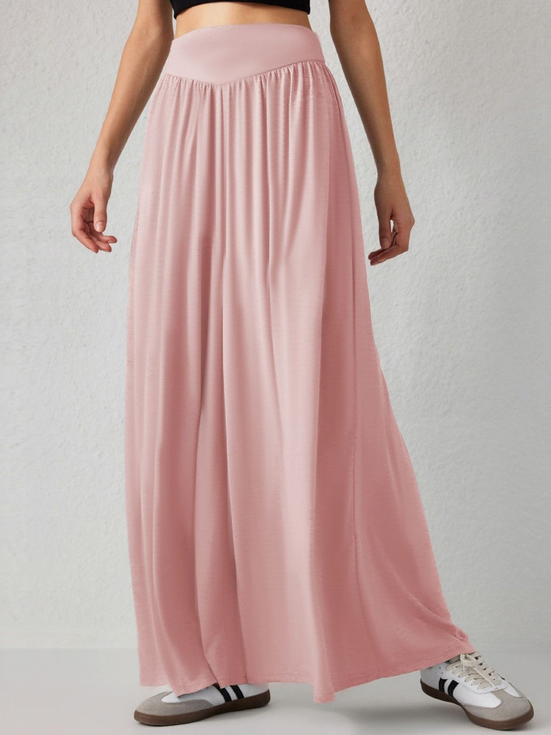 Pink Loose Fit Solid Polyester Trouser