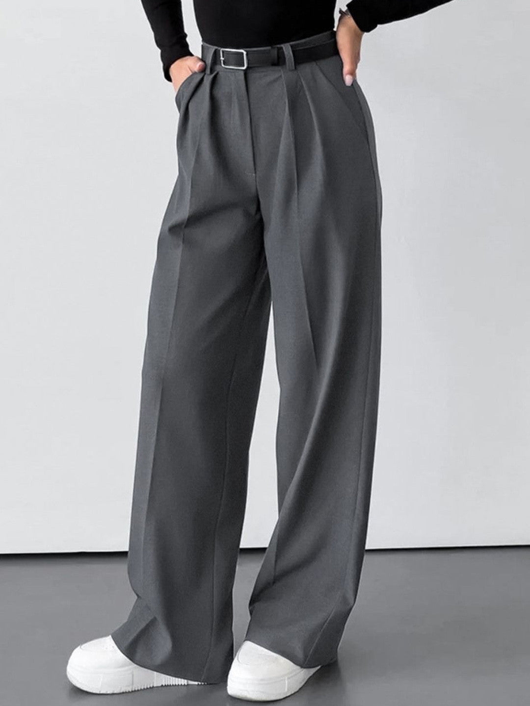 Grey Regular Fit Solid Polyester Trouser