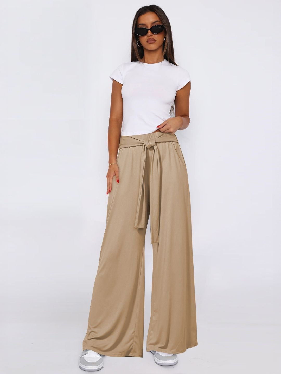 Khaki Loose Fit Solid Polyester Trouser