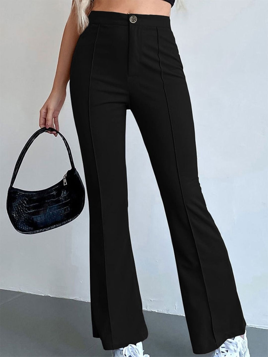 Black Slim Fit Solid Polyester Trouser